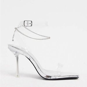 Public desire wide fit April heels in silver US size 6